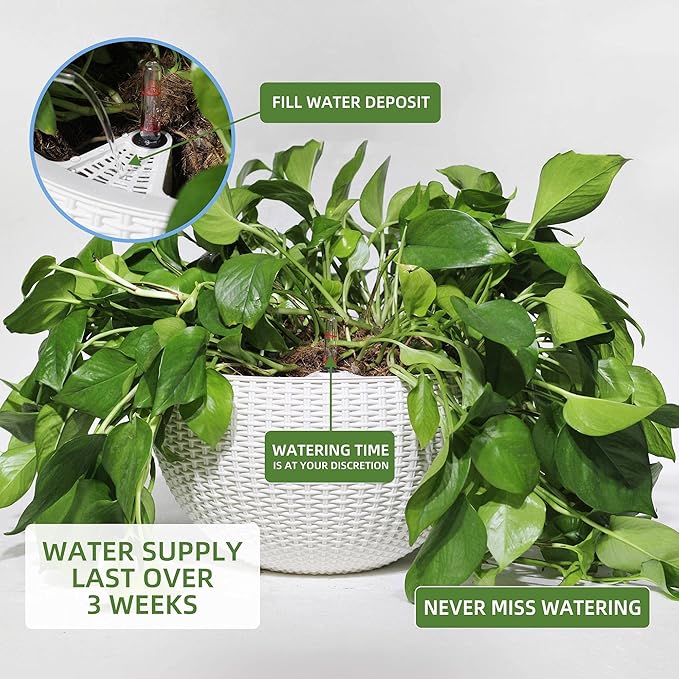 Dexceder 13.5 Inch Large Self Watering Hanging Planters Indoor Outdoor, Thickened Hanging Basket Flower Plant Pot with Water Level Indicator (White)