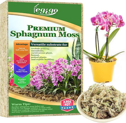 Legigo 3.5oz Natural Sphagnum Moss for Plants, 4QT Long Fiber Orchid Moss Potting Mix, Dried Sphagnum Moss for Plants Indoor, Orchid Repotting, Succulent, Carnivorous Plants, Terrarium and Reptiles
