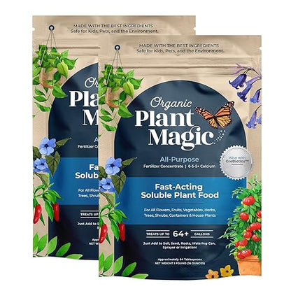 Organic Plant Magic - Truly Organic™ Fast-Acting Soluble Plant Food: All-Purpose Fertilizer Concentrate for All Flower Vegetable Herb Fruit Tree Shrub Container Garden & House Plants [Two 1 lb Bags]