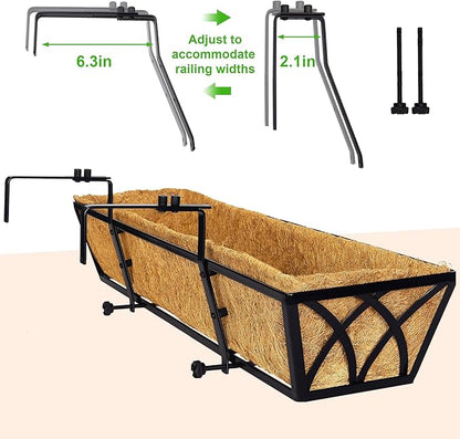 30 Inch Window Deck with Coco Liner, Fence Metal Hanging Flower Planter Window Basket Deck Railing Planter Boxes for Outdoor Garden Lawn，30" Window Boxes Horse Trough with Coconut Coir Liner, 4pcs