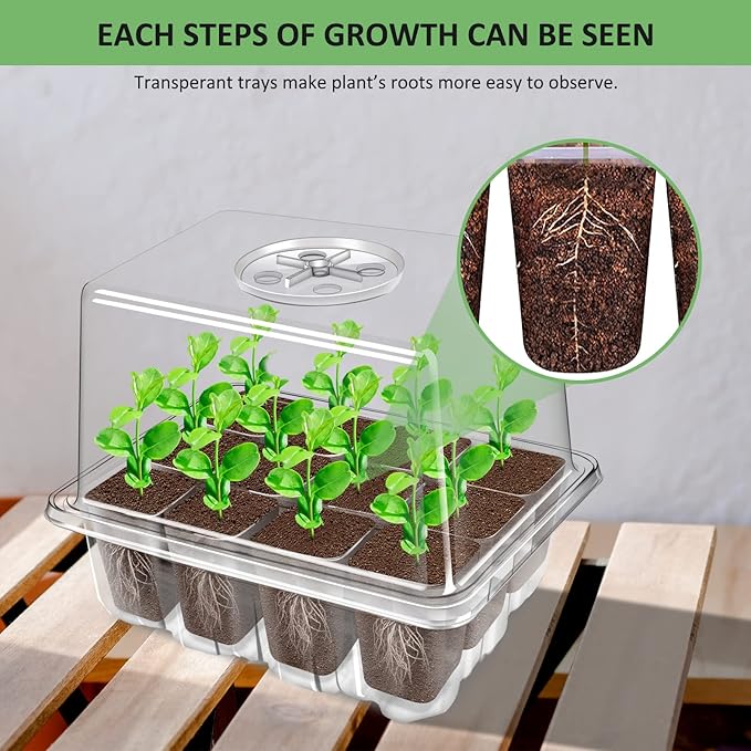 YAUNGEL Seed Starting Trays, 10 Pack 120 Cells Thicken Seed Starter Tray Kit with Humidity Dome/Heightened Lids Durable Growing Trays for Greenhouse & Gardens, Transparent