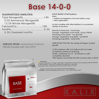 KALIX Base 14-0-0 | Hydroponic Calcium-Nitrogen Fertilizer | Fully Soluble Formula for Veg & Bloom Support | Iron Chelated | Stock Tank Ready | 2-Part System | 25lb