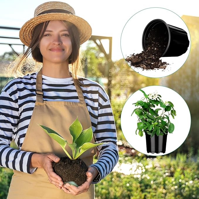 Eaasty 200 Pcs Plastic Plant Pots 3 4 5 6 Inch Plant Nursery Pots with Drainage Holes Black Garden Pots Round Seedling Pots Thickened Soft Plastic Flower Pots for Seedling Cutting Transplanting