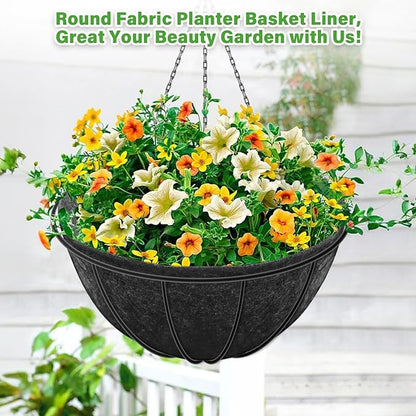 Riare 8 Pack 16 Inch Round Fabric Planter Basket Liner- Hanging Basket Liners Replacement Coco Fiber Liner Alternative for Hanging Basket Flowers (Prevent Birds from Nesting)