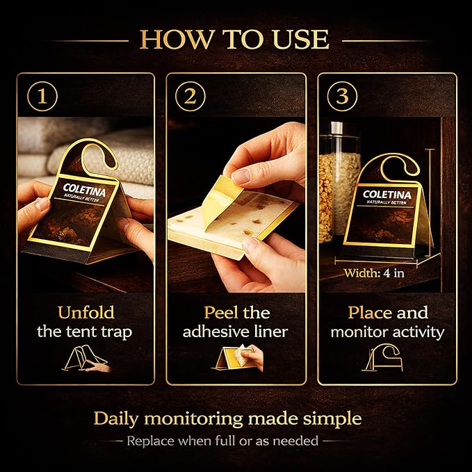Coletina Moth Trap for Clothes Pantry Moth Traps with pheromones Pack of 8 Odorless Adhesive Boards for Closet Wardrobe Pantry Food Storage Indoor Home Control Plus 8 Insect Traps 24/7 Protection