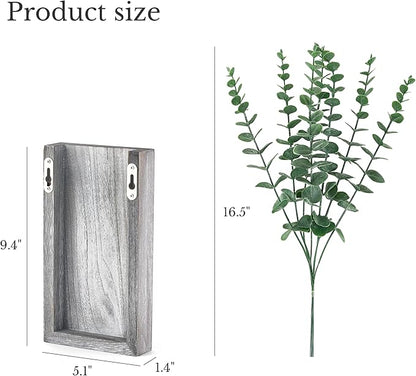 Dahey 2 Pack Wood Wall Planter Vase with Artificial Eucalyptus Farmhouse Wall Hanging Decor Pocket Planter for Indoor Fake Plants Greenery, Living Room Bedroom Kitchen Home Office Decoration, Grey