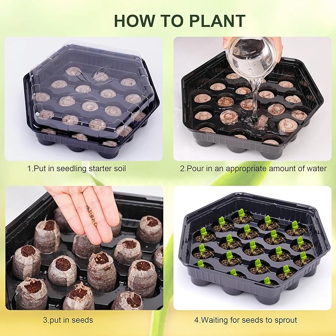 U0U 5 Pack Seed Starter Trays with 100pcs Peat Pellets,95-Cell Seed Starter Kit with Dome,Plant Starter Trays with 100pcs Seed Starter Soil,Reusable Greenhouse Plant Germination Tray (Black)