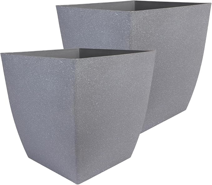 The HC Companies Santa Fe Square Self-Watering Pot - Lightweight Plastic Planter for Herbs & More - Durable Plant Pots for Indoor Plants & Outdoor Plants (16” Pebble Gray, Pack 2)