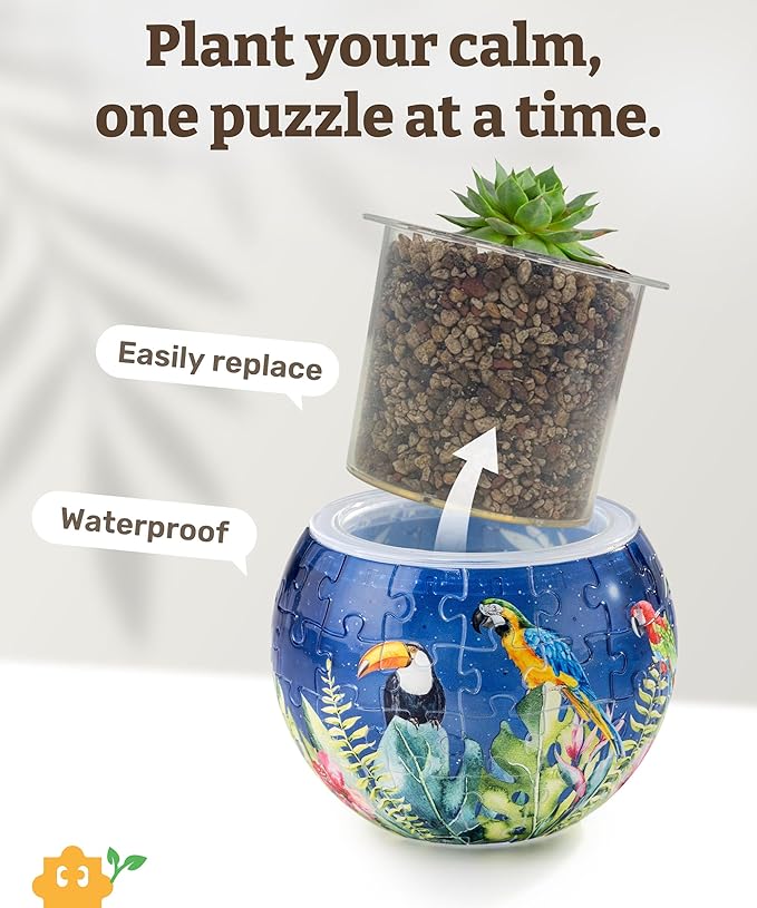 PieceRelax 3D Puzzle Planter 80 Pieces - Flower Pot - Bird of Paradise, Home Decor Flower Pots for Indoor Cactus, Succulents Pots [K1106]