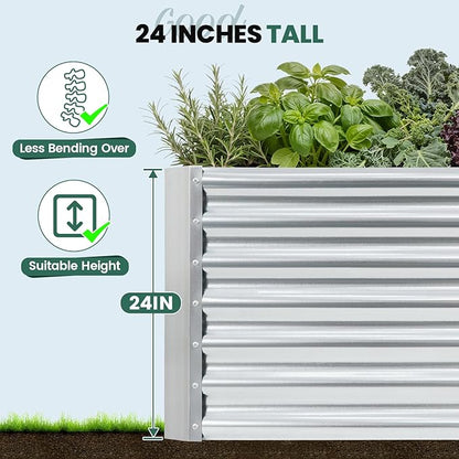 G GOOD GAIN 8x2x2 ft Galvanized Raised Garden Bed Kit, Large Metal Planter Box Outdoor for Vegetables, Flowers, Herbs, 24" Tall 240 Gallon Capacity Deep Root Design, Silver