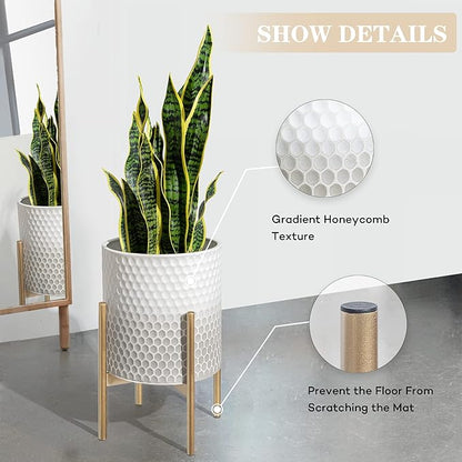 Oakrain Mid Century Planters for Indoor Plants, Set of 2, Modern Decorative Metal Pots for Living Room, Office, Garden or Balcony, Gray and White Gradient Planter with Stand, 8 inch&10 inch