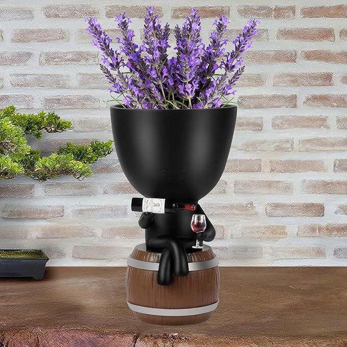 Wnsamoddy Funny Face Planter Pots with Drainage - Resin Head Flower Pot for Indoor Outdoor Succulents Cactus, Unique White Elephant Gifts for Wine & Plant Lovers, Home Office Desk Decor