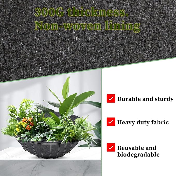 4 Pack Planter Basket Liners, Trough Window Box Liners, Round Fabric Planter Liner, Durable Felt Hanging Basket Liners Replacement Coco Liner for Planters Garden Flower Vegetables (Round 14in)