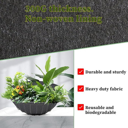 4 Pack Planter Basket Liners, Trough Window Box Liners, Round Fabric Planter Liner, Durable Felt Hanging Basket Liners Replacement Coco Liner for Planters Garden Flower Vegetables (Round 14in)