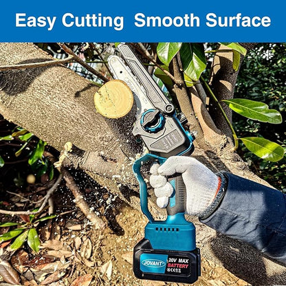 6 Inch Cordless Chainsaw Battery Powered Hand-held Lightweight Tree Branches and Wood Pruning Power Tools, Portable Mini Chain saw for home, garden and outdoor use with 2 * 4000mAh Batteries