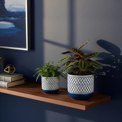 Decorative Ceramic Flower Pots Set of 2 – 6 & 4.7 Inch Indoor Plant Pots, Boho Decorative Pots for Plants, Orchid & Succulent Planters with Drainage