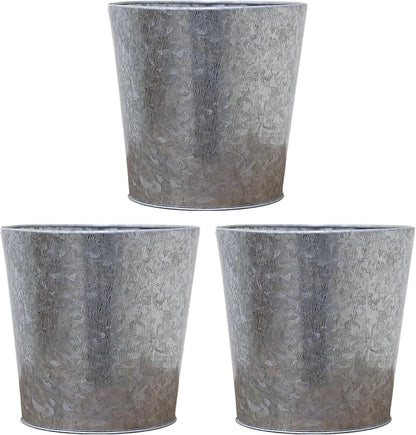 Hosley Set of 3 Galvanized Finish Bucket/Pots with PVC Liner 5" Dia x 4.75" H Ideal Gift for Floral Arrangements Wedding Home Office Party DIY Indoor Outdoor Garden Patio