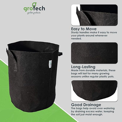 Plant Grower Bags - Maximize Your Garden's Growth Potential with 10-Pack 8-Gallon Bags Nonwoven Aeration, Sturdy Reinforced Handles, and Durability for Healthy Plants!-Black