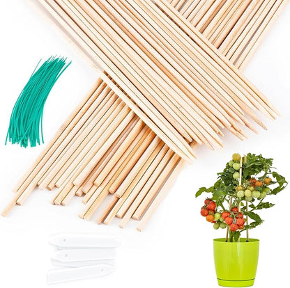 Plant Stakes 50 PCS Garden Bamboo Sticks Plant Support Stakes for Indoor and Outdoor Plants, Wooden Sign Posting Flower Pot Garden Stakes(15" 25pcs+17" 25pcs)