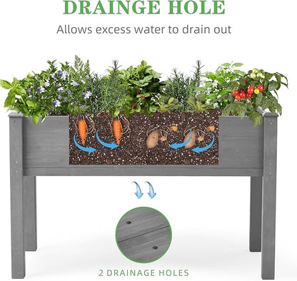 48×24×30 Inch Raised Garden Bed with Legs, Solid Wood Elevated Planter Box Stand with Liner for Outdoor Patio, Backyard & Balcony