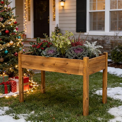 Premium Fir Wooden Raised Garden Bed with Four Legs for Backyard and Balcony Gardening,Suitable for Indoor and Outdoor use,49.5''×23.5''×30''