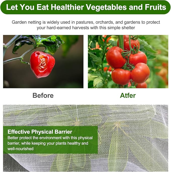 Garden Netting, Jevrench Durable Ultra Fine Garden Netting, Garden Plant Cover Row Cover Makes Plants, Vegetables, Fruits, and Flowers Grow Better (13ft x 16ft)