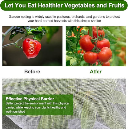 Garden Netting, Jevrench Durable Ultra Fine Garden Netting, Garden Plant Cover Row Cover Makes Plants, Vegetables, Fruits, and Flowers Grow Better (13ft x 16ft)