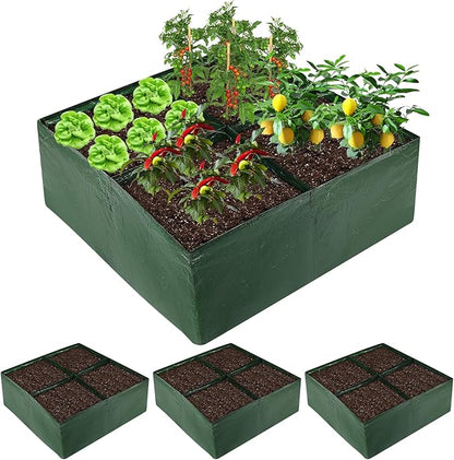 3 Pack Plastic Raised Garden Bed, 4 Grids Square Grow Bags PE Vegetable Planter Bags for Vegetables Durable Planter Box with Drainage Hole Rectangle Container Gardening for Herbs, Flowers