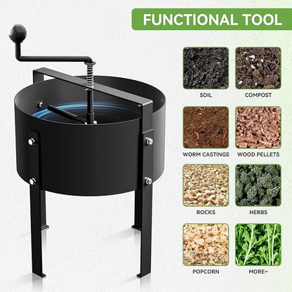 Rotary Soil Sifter Compost Sieve Garden Potting Sifting Mesh Rock Sand Dirt Sieve, 13" Sifting Filter with 1/5 Inch Mesh Sifting