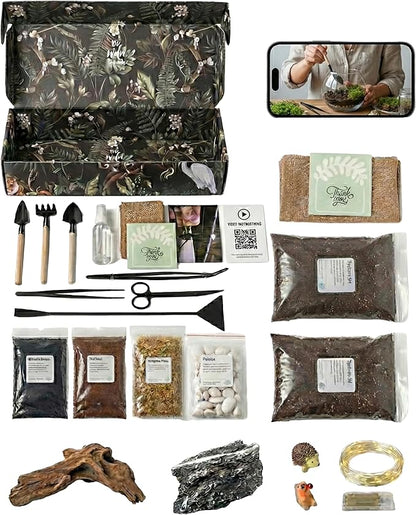DIY Terrarium Kit | Pebbles Sphagnum Moss Activated Carbon Burlap Peat Moss Tools | Terrarium Supplies (Advanced)