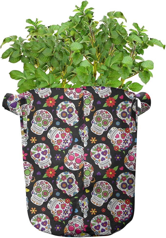 Ambesonne Dolphin Grow Bags 5-Pack, Underwater Fish Pattern, Heavyduty Fabric Pots with Handles for Plants, Blue Grey