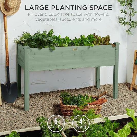 Best Choice Products 48x24x30in Raised Garden Bed, Elevated Wood Planter Box Stand for Backyard, Patio, Balcony w/Bed Liner, 200lb Capacity - Sage