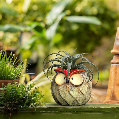 GeLive Owl Succulent Pot Ceramic Cactus Planter with Drainage Hole, Cute Small Plant Container for Desk Windowsill Tabletop Decor Pen Holder (No Plants)