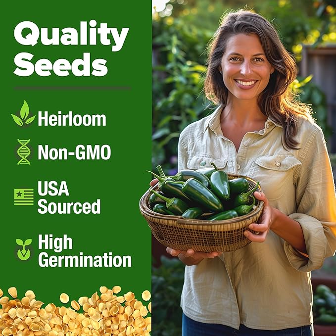 HOME GROWN Non GMO Jalapeno Pepper Seeds 129 Heirloom Seeds (Capsicum annuum) High Germination, Easy to Grow, Early Harvest Hot Peppers
