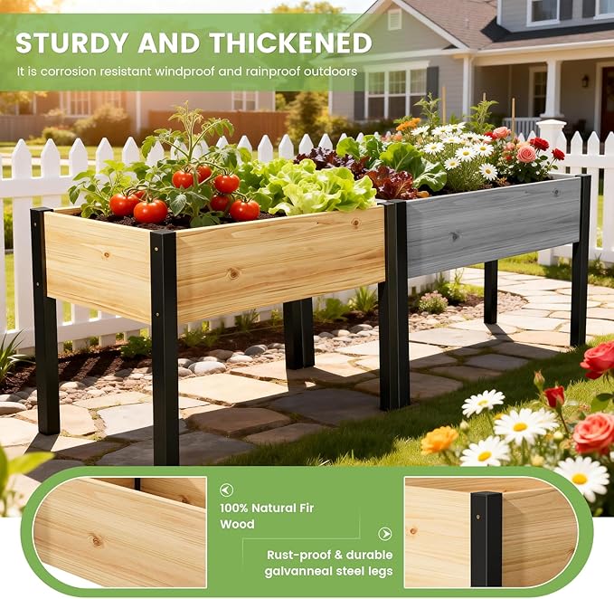 DoCred Raised Garden Bed, 45.7" x 22.8" x 31.5" Large Elevated Wooden Horticulture Planter Box with Metal Legs Standing Growing Bed Planter for Gardening, Balcony, Backyard, Patio