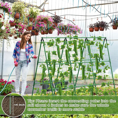 Cucumber Trellis for Raised Beds, 45 x 53 Inch Adjustable Size A-Frame Garden Trellis for Climbing Plant Outdoors with Climbing Net and Plant Support Clip for Vegetable Grape Tomato Bean Pea