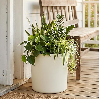 Metal Plant Pot with Drainage Hole,Mid Century Modern 7 inch Round Pot Indoor Outdoor Planters for Decorative Pots of Tabletop Living Room Bedroom Beige
