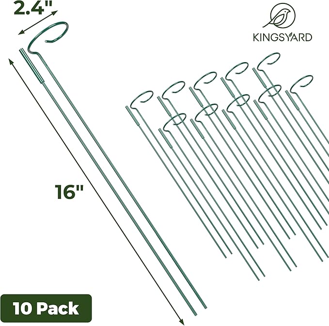 Kingsyard 10 Pack Plant Support Stakes - 4.5mm Thick Adjustable Sizes 16 or 32 Inch, Metal Plant Stakes for Indoor Plants or Outdoor Plants, for Garden Flowers Tomatoes Monstera
