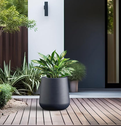 Kante 9.8-Inch Dia Round Concrete Garden Pot with Drainage Hole & Rubber Plug - Indoor/Outdoor Lagre Plant Pot for Home, Garden, Patio, Charcoal