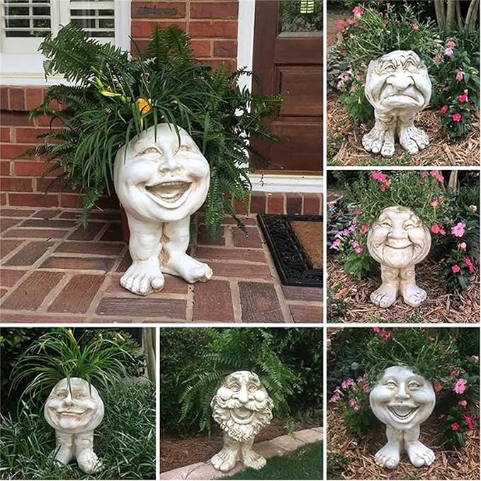 homestyles 16 in. Antique White Aunt Minnie The Muggly Statue Face Planter Holds 7 in. Pot