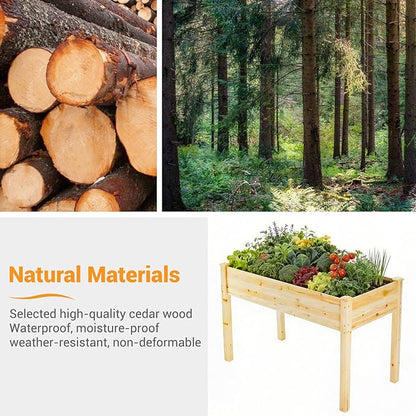 NEWBULIG Raised Garden Bed with Legs 48x24x30in,Elevated Wood Planter Box Stand for Outdoors Garden Balcony Courtyard, Natural Wood 300 Pound Capacity, for Planting Herbs Flowers Vegetables