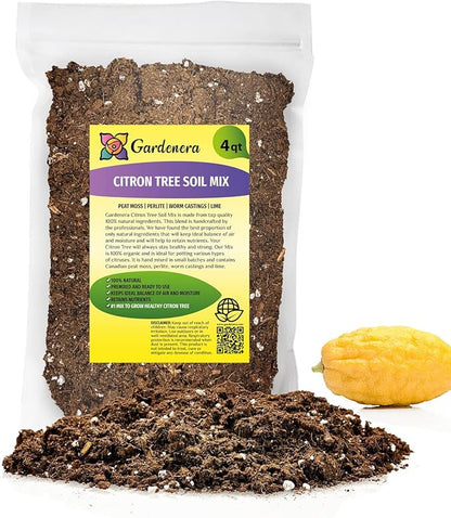 Gardenera's Premium Citron Tree Soil Mix - The Ideal Blend of Nutrients and Aeration for Growing Healthy and Productive Citrus Medica Trees - 4 Quart