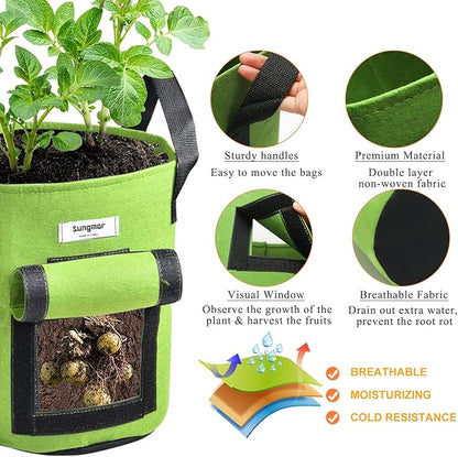 Sungmor 3PC Large Fabric Pots, Grow Bags for Plants 10 Gallon Patio Garden Bags Cloth Pots, Heavy Duty Thick Non Woven Planters Flower Pots Gardening Planting Bags for Flowers Vegetables Pepper Plants
