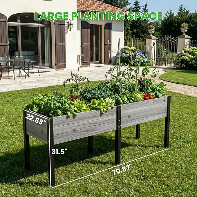 DoCred Raised Garden Bed, 70.9" x 22.8" x 31.5" Large Elevated Wooden Horticulture Planter Box with Metal Legs Standing Growing Bed Planter for Gardening, Balcony, Backyard, Patio