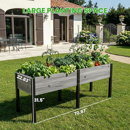 DoCred Raised Garden Bed, 70.9" x 22.8" x 31.5" Large Elevated Wooden Horticulture Planter Box with Metal Legs Standing Growing Bed Planter for Gardening, Balcony, Backyard, Patio