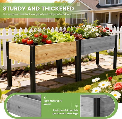 DoCred Raised Garden Bed, 45.7" x 22.8" x 31.5" Large Elevated Wooden Horticulture Planter Box with Metal Legs Standing Growing Bed Planter for Gardening, Balcony, Backyard, Patio