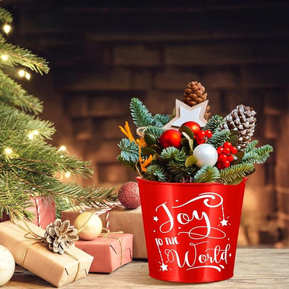 Hoolerry 16 Pcs Christmas Bucket Gardening Pots Planters Accessories Galvanized Planters Red Metal Pail 6 Inch Galvanized Flower Plant Pots Gardening Container for Gardens Patios Decorations
