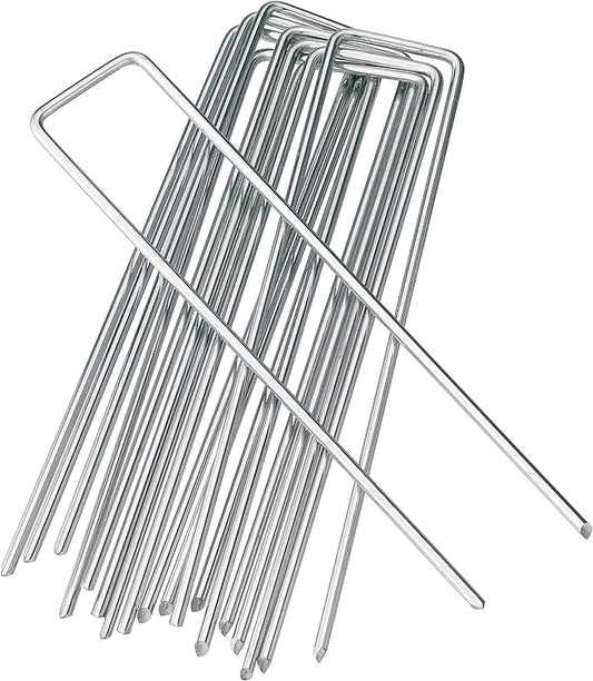 6 Inches Heavy Duty Galvanized Steel Garden Stakes Staples Securing Pegs for Securing Weed Fabric Landscape Fabric Netting Ground Sheets and Fleece, Christmas Decoration, Accessories (10, Silver)