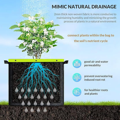 Grow Bags 6 Pack 2MM 400G More Heavy Duty Thickened Nonwoven Garden Plant Fabric Pots (Black, 5 Gallon)