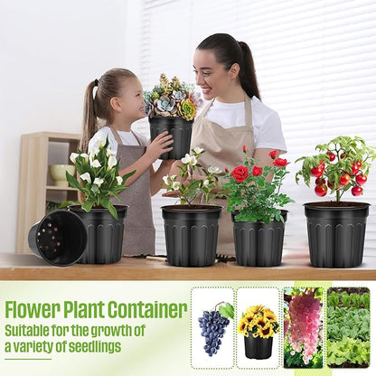 100 Pcs 3 Gallon Plant Nursery Pots Bulk Plastic Planter Flexible Flower Seedlings Pot with Drainage Hole Thickened Seed Starting Container for Flower Succulents Cuttings Transplanting